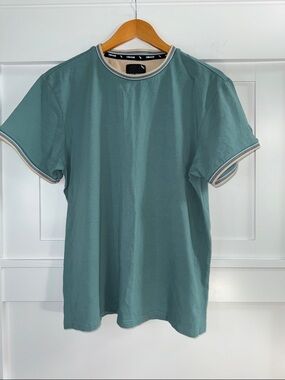 Men's Short-Sleeve Stone Falcon Crewneck T-Shirt in Teal w/ Contrast Trim Large